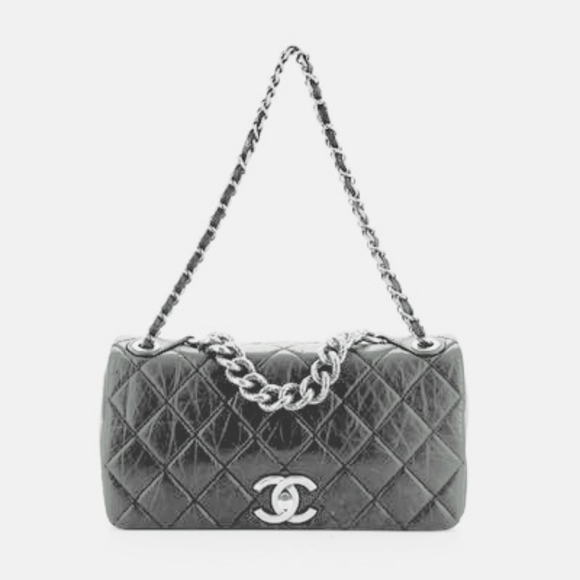 CHANEL Flap Bag Aged Calf Skin Maltese Leather Single Flag Purse Chain Handle - Picture 4 of 17